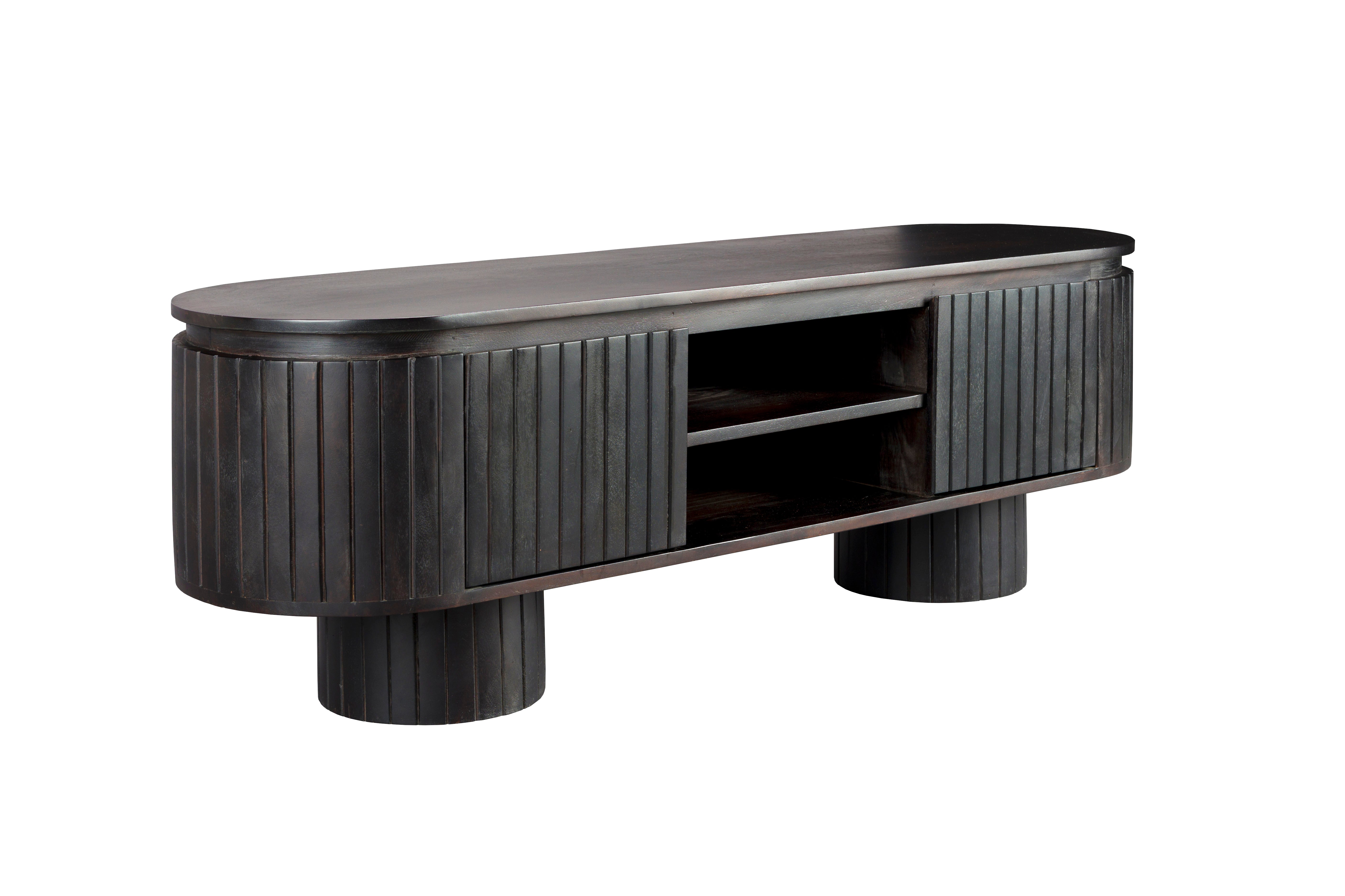 Dutchbone Kenji Slatted Black Wood Oval TV Unit
